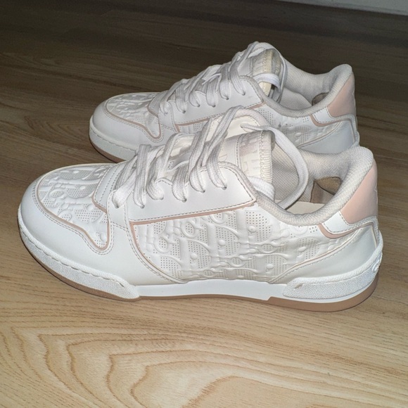 Dior White and Cream Embossed Sneakers - Picture 1 of 15